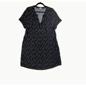 Ana Dress Women's L Short Sleeve V Neck Popover Black White Graphic Stripe Shift